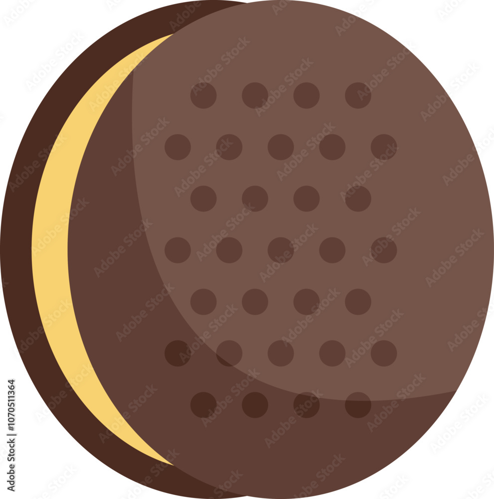 Minimalist vector illustration of a chocolate sandwich cookie with cream filling, isolated on a white background Minimalist vector illustration of a chocolate sandwich cookie with cream filling, isolated on a white background