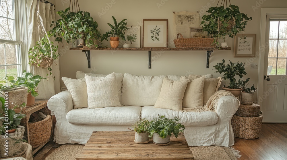 Cozy Living Room with Plants and Natural Light Cozy Living Room with Plants and Natural Light