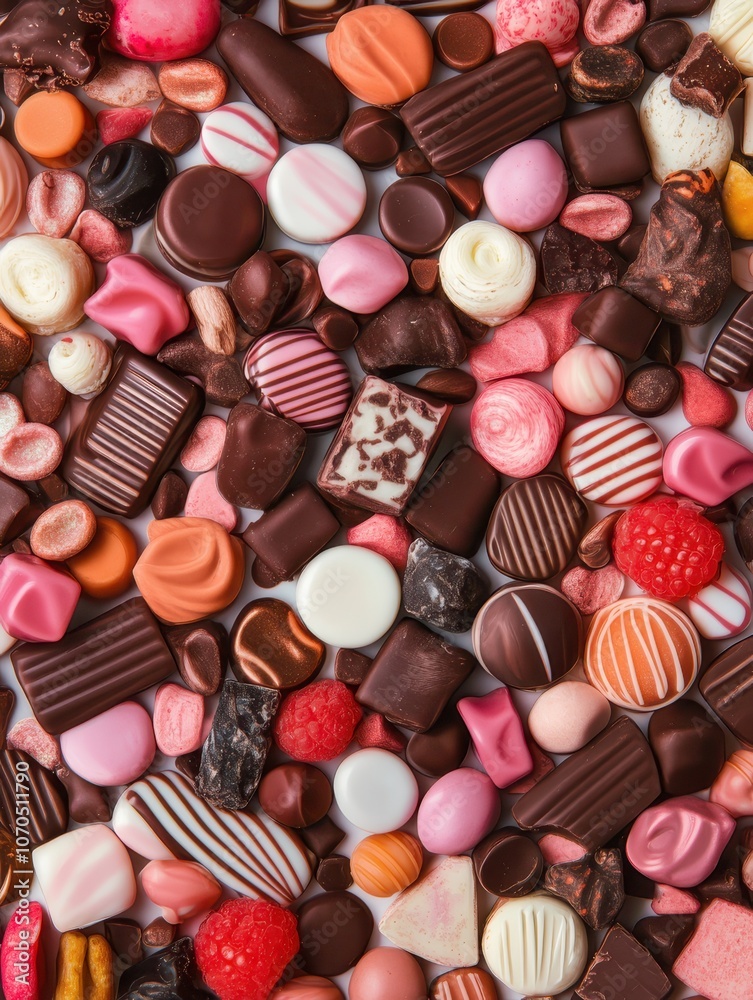 Background of colorful pink sweets and chocolate Background of colorful pink sweets and chocolate