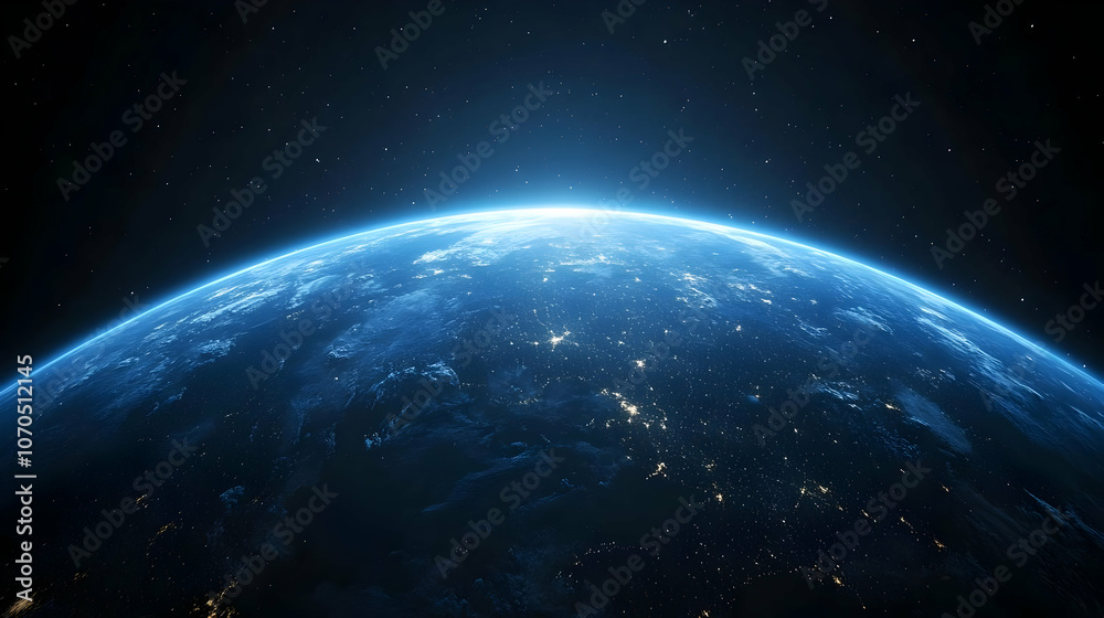 Obraz premium A Stunning 3D Render of Earth at Night with City Lights and Stars