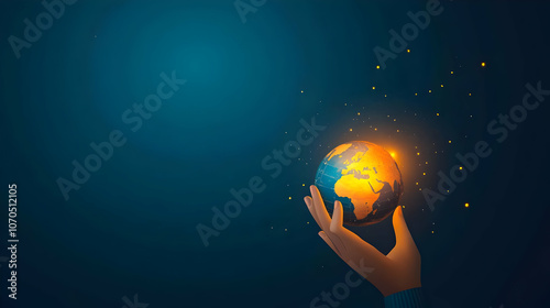 Wallpaper Mural Digital Illustration of a Hand Holding a Glowing Earth with a Dark Blue Background, Representing Global Connectivity Torontodigital.ca