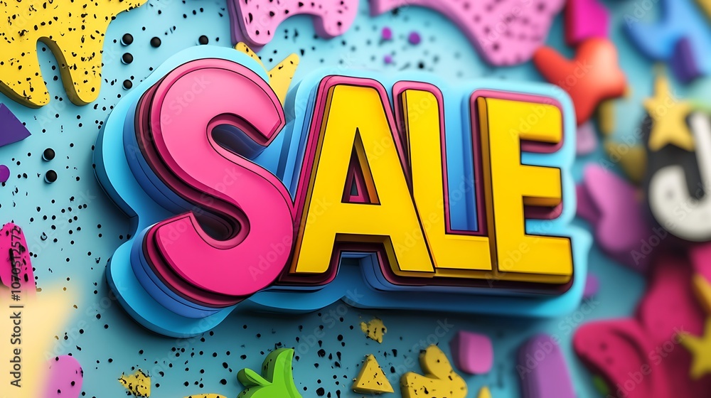 SALE letters in bright 3D with comic book-style colors and a pop art background SALE letters in bright 3D with comic book-style colors and a pop art background