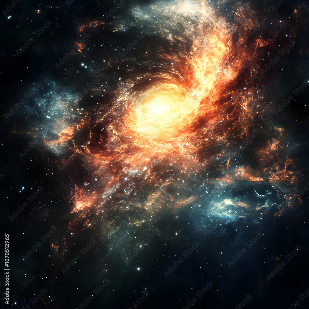 Naklejka premium A fiery nebula swirls and dances in a cosmic ballet, radiating light and heat across the vast expanse of space.