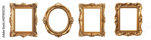 Classic antique gold frames in various shapes, perfect for showcasing art or photos. Their intricate designs add elegance and charm to any decor
