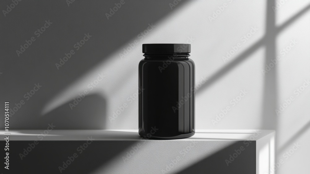 Black Jar with Shadows on Minimalist Background