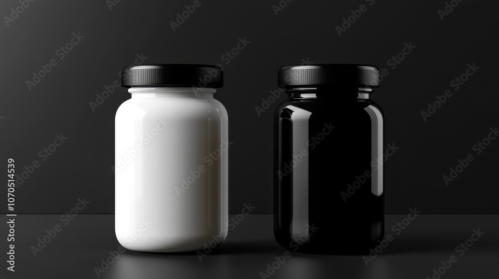 Black and White Jars on Dark Background Black and White Jars on Dark Background