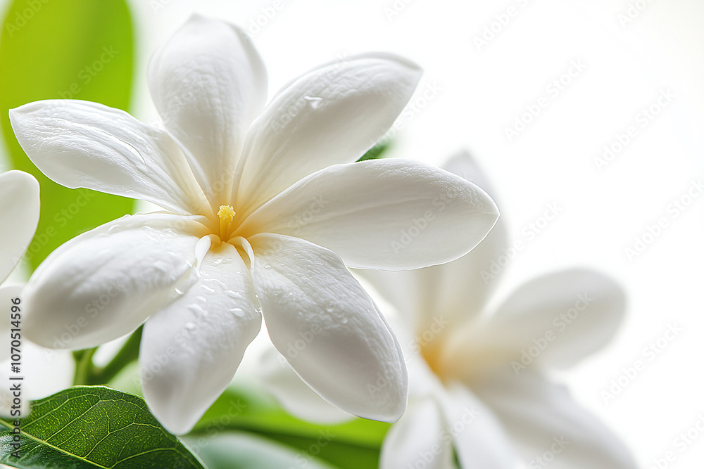 Fototapeta premium A close-up of the delicate petals of a gardenia isolate white background2