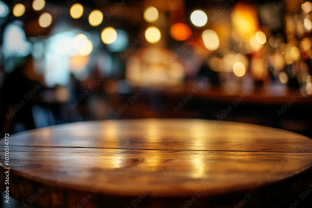 Empty wooden tabletop with a blurred background of coffee shop or restaurant. Empty wooden tabletop with a blurred background of coffee shop or restaurant.