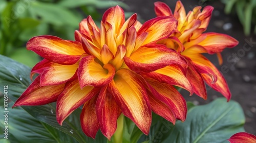 Vibrant Red and Yellow Flower Blossom in Garden