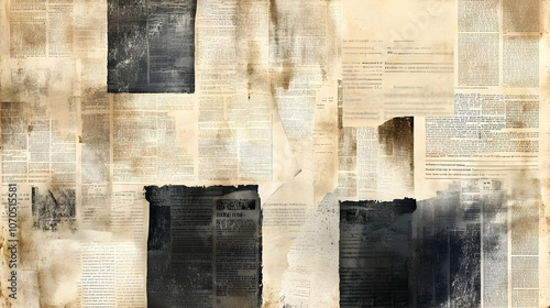 Abstract Newspaper Collage Background with Textured Paper and Torn Edges