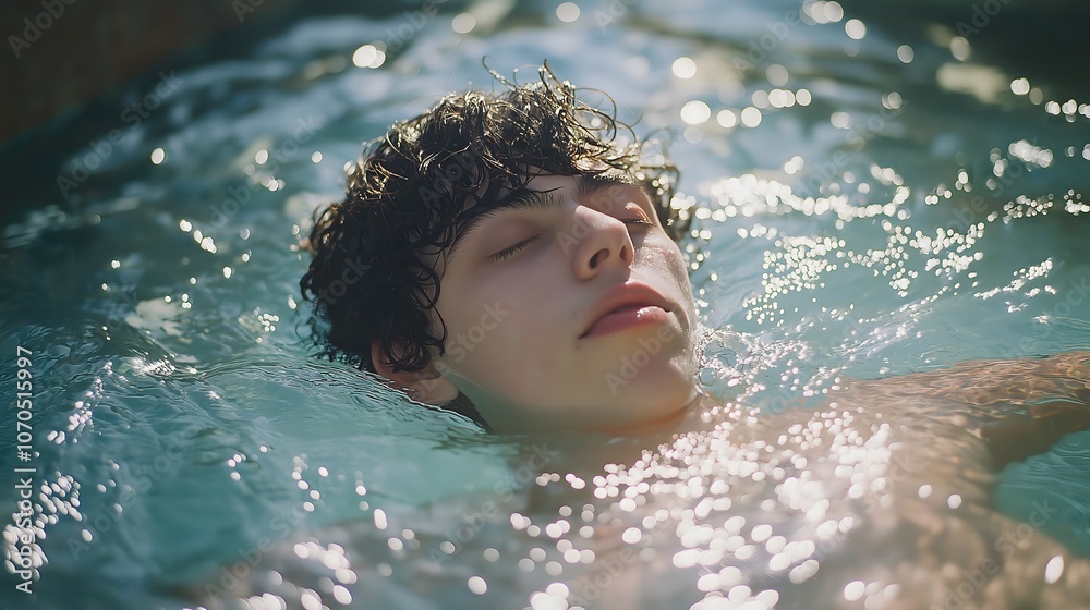 Serene Teen Floating in Sparkling Water Serene Teen Floating in Sparkling Water