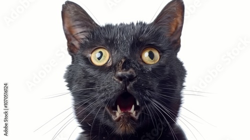 Surprised cat with an excited expression on a transparent background for a humorous touch photo