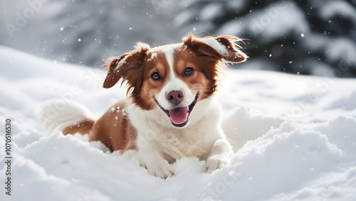 Playful Dog Enjoying Snowfall