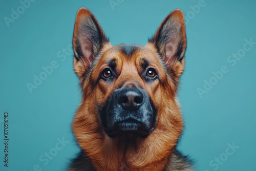 Obraz na płótnie A close up studio portrait of an alsatian dog detailed face the dog is looking directly at the camera with a neutral expression w salonie