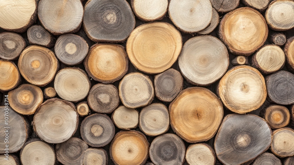 A collection of neatly stacked wooden logs showcasing various tree rings and textures. A collection of neatly stacked wooden logs showcasing various tree rings and textures.