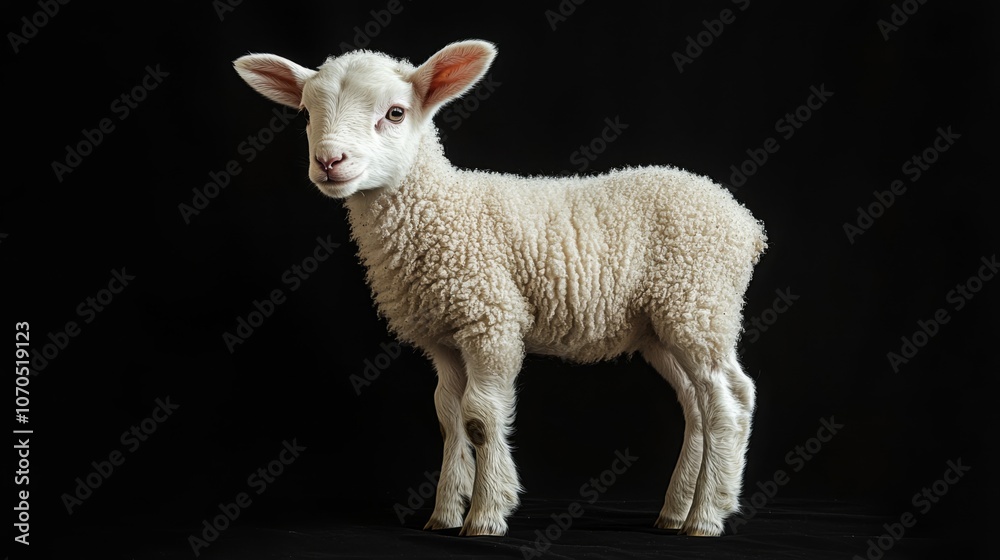 Fototapeta premium A lamb standing plain black background