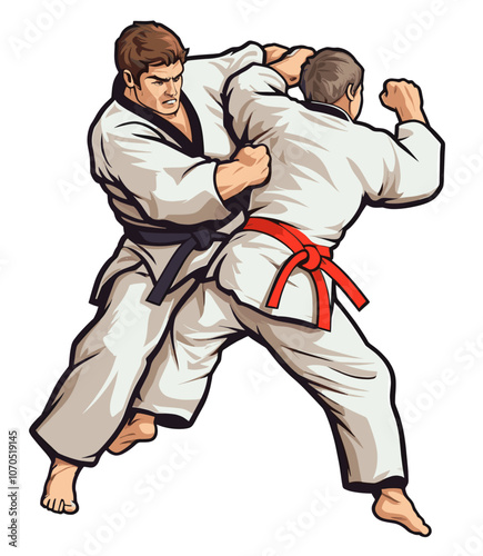 Cartoon sticker of judo players