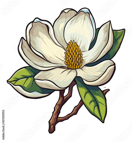 Cartoon sticker of a white magnolia flower