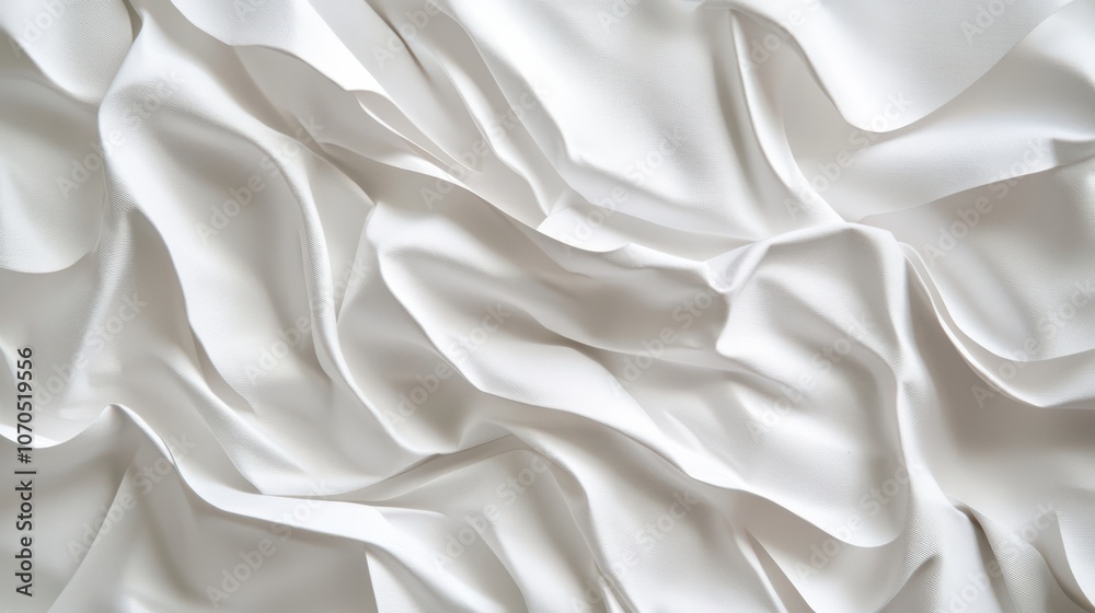 Obraz premium A close-up view reveals the delicate textures of crumpled white paper, showcasing intricate folds and shadows that create an artistic play of light and depth in a minimalist composition.