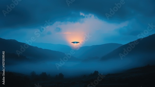 Mysterious ufo emerges above misty mountains at dawn captivating the imagination of stargazers