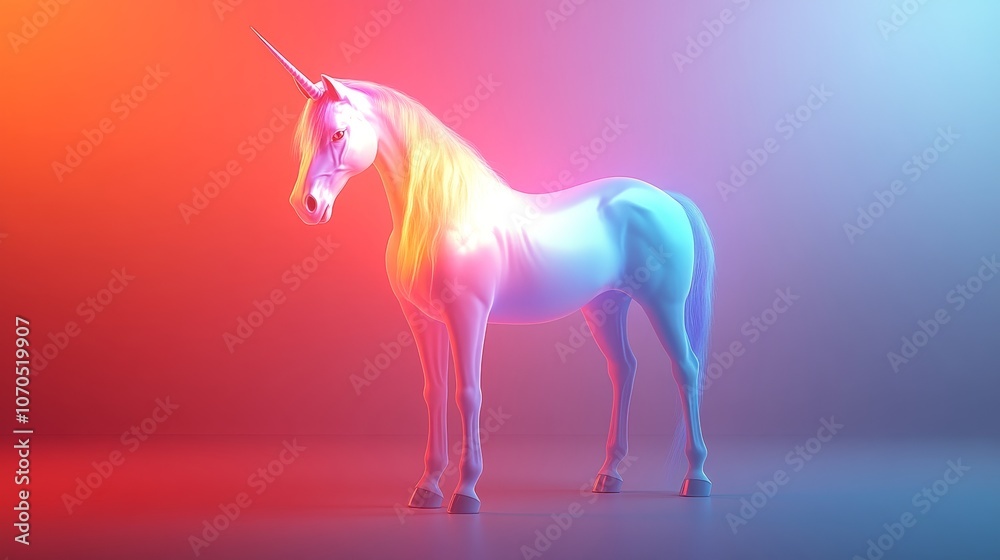 A unicorn stands in front of a red background A unicorn stands in front of a red background