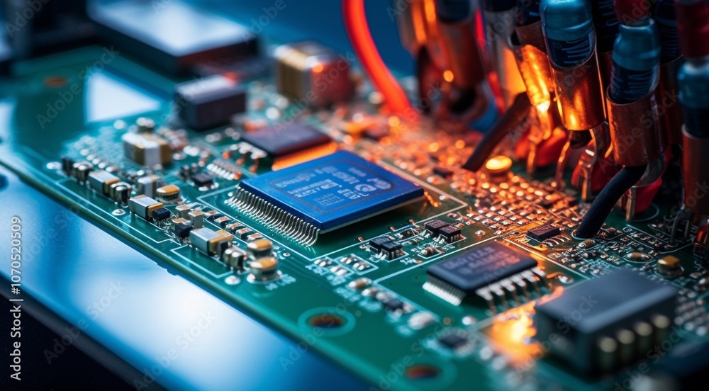Obraz premium close up of man is fixing a computer board