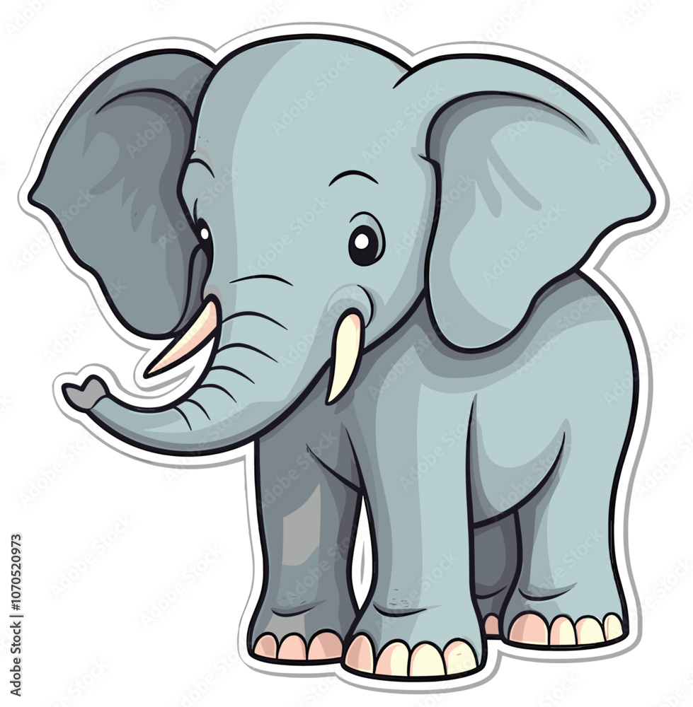 Fototapeta premium Cartoon sticker of a cute baby elephant