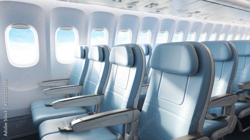 Fototapeta premium Sleek design of a contemporary passenger aircraft cabin with modern amenities and comfort