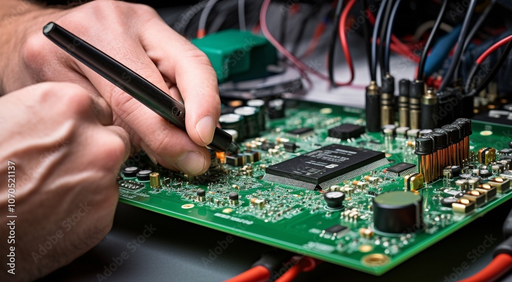 close up of man is fixing a computer board close up of man is fixing a computer board
