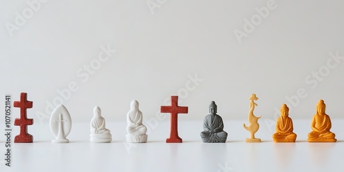 Diverse religious symbols aligned on plain background photo