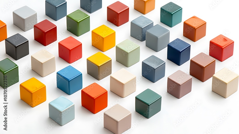 PROMOTION letters in 3D cubes, each cube in a different color, with a clean white background PROMOTION letters in 3D cubes, each cube in a different color, with a clean white background