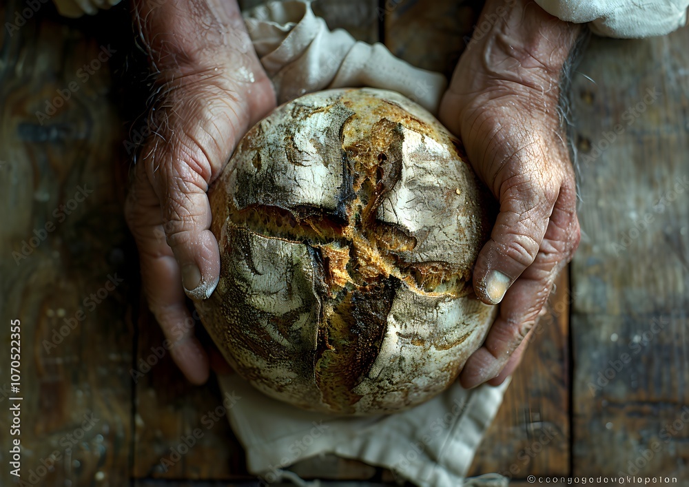 Rustic Sourdough Loaf in Hands - Highlighting Artisan Bread Texture and Golden Crust - Generative AI Rustic Sourdough Loaf in Hands - Highlighting Artisan Bread Texture and Golden Crust - Generative AI