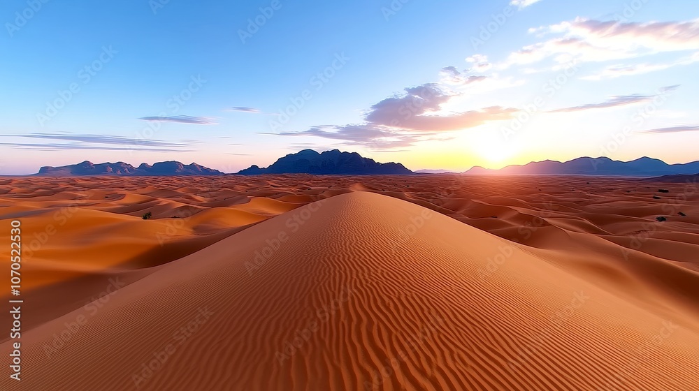 Majestic Desert Landscape with Sunset and Mountains