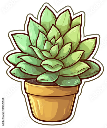 Cartoon sticker of a potted succulent plant