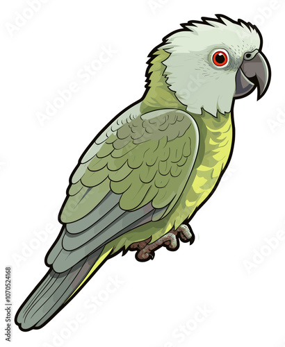 Cartoon sticker of Australian ringneck parrot over white background