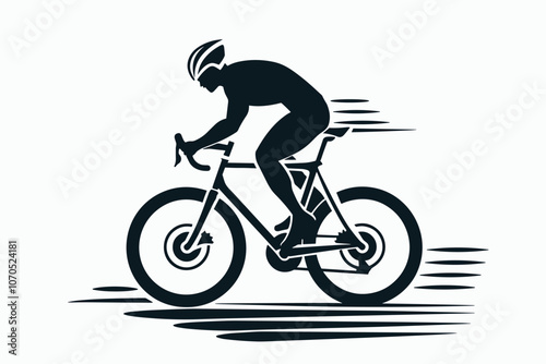 Silhouette of a cyclist in motion on a road bike, capturing speed and dynamic movement.