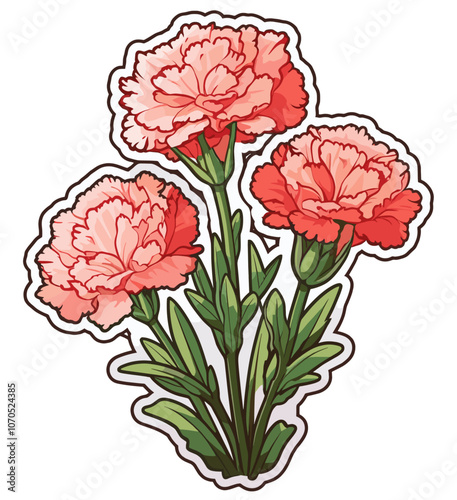 Cartoon sticker of a Carnation plant over white background