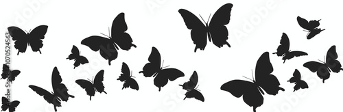 Silhouettes of butterflies flutter gracefully, creating a mesmerizing pattern against a light background.