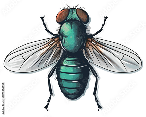 Cartoon sticker of a Fly over white background