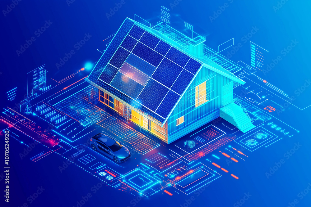 House with a car in front of it. The concept of environmentally friendly houses, energy-saving houses. House with a car in front of it. The concept of environmentally friendly houses, energy-saving houses.