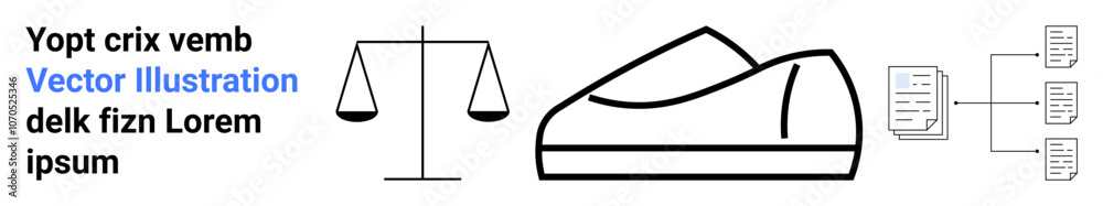 Balance scale, abstract shoe, and flowchart diagram. Ideal for justice, fashion, organization, abstract concepts, balance, infographics business Landing page Balance scale, abstract shoe, and flowchart diagram. Ideal for justice, fashion, organization, abstract concepts, balance, infographics business Landing page