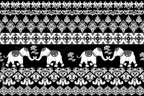 Elegant Elephant Damask Border Pattern Thai elephant pant