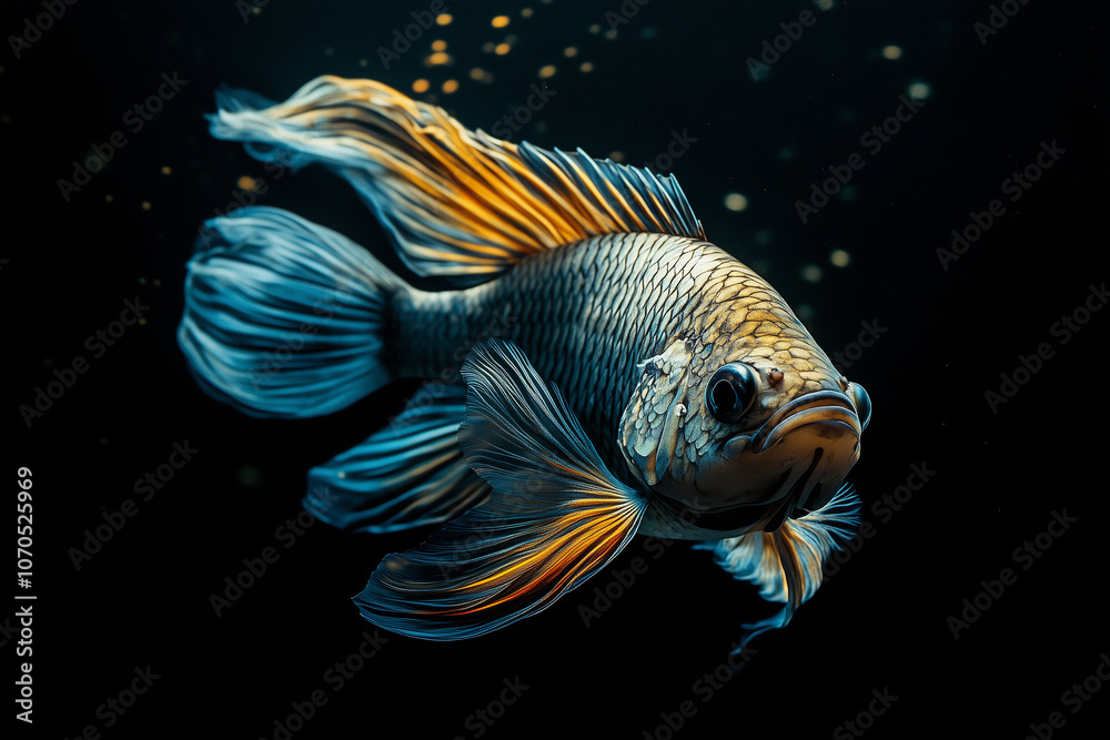 Dancing betta fish on dark background Dancing betta fish on dark background