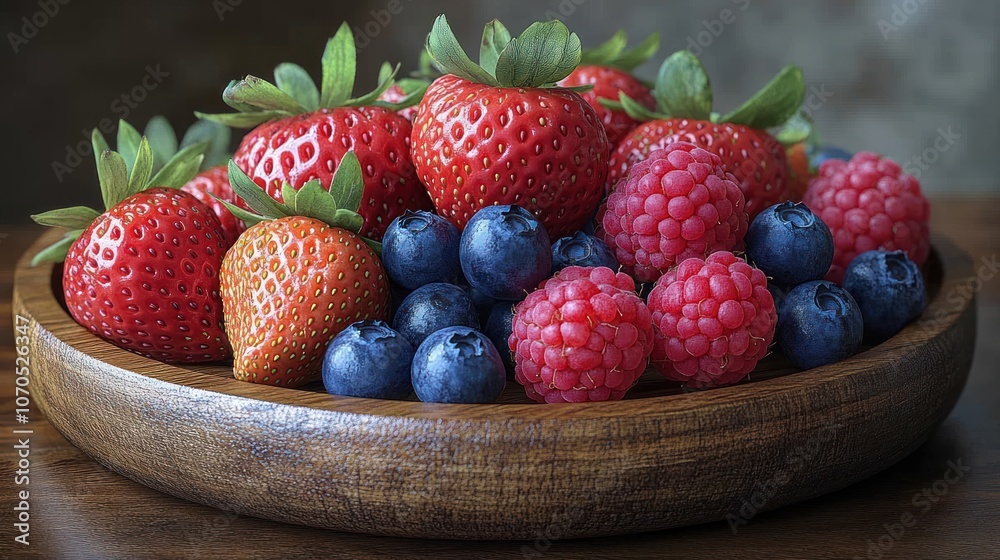 A vibrant assortment of strawberries, raspberries, and blueberries. A vibrant assortment of strawberries, raspberries, and blueberries.