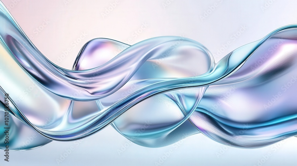 Naklejka premium An abstract background of iridescent liquid metal textures in cool tones like silver, teal, and violet, blending in smooth waves for a tech-modern feel