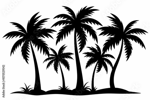 Set of palm tree black silhouette Vector illustration on a white background