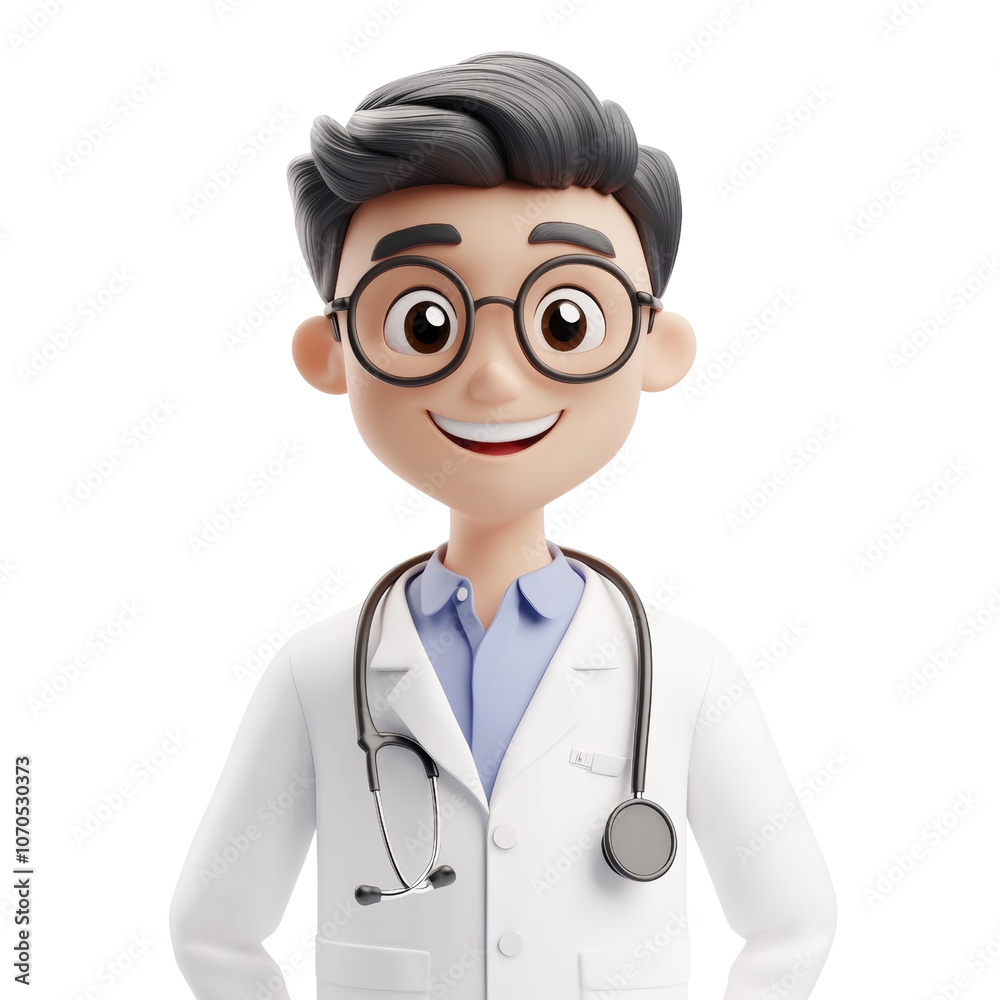 3D Smiling Doctor with Stethoscope - Medical Specialist Concept