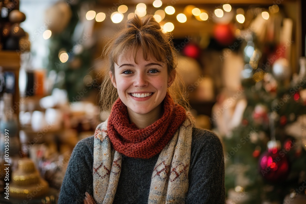 Smiling woman with festive background Smiling woman with festive background