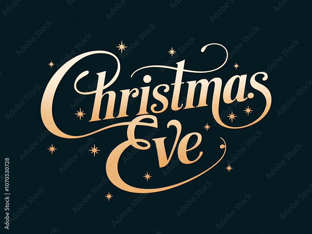 Golden Christmas Eve Script with Stars on a Dark Background Golden Christmas Eve Script with Stars on a Dark Background