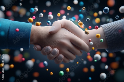Digital graphic of a handshake surrounded by abstract light symbolizing trust in service